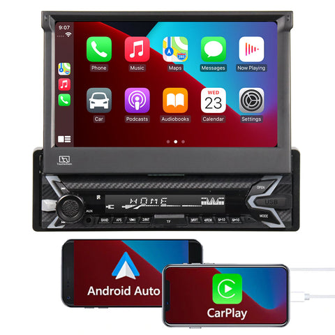 Car radio factory Single Din stereo with carplay and android auto 7 inch adjustable screen bluetooth head unit