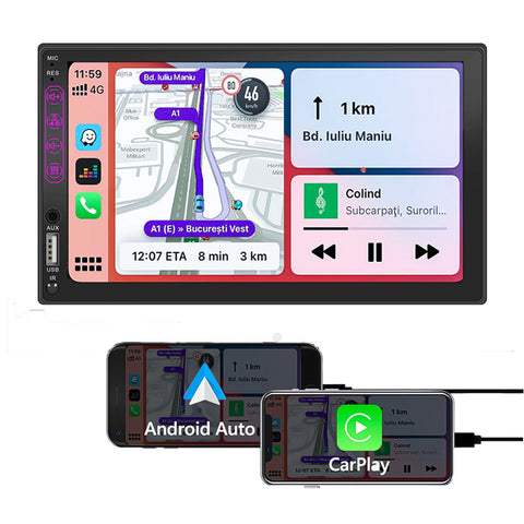 Car stereo manufacturer double din car stereo bluetooth with carplay and android auto 7 inch capacitive touch screen autoradio support fm am radio AUX reversing camera input mirror link