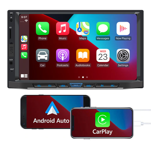 Car stereo manufacturer double din car stereo bluetooth 5.0 with carplay and android auto bluetooth 7 inch capacitive touch screen support fm radio AUX reversing camera input mirror link